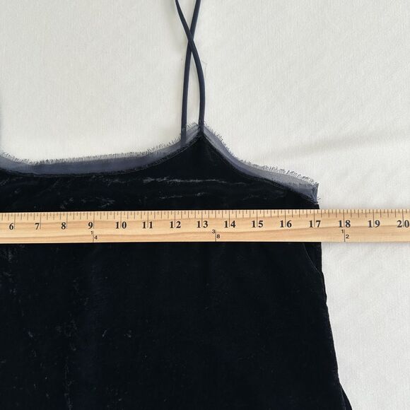 H&M Navy Velvet Cami Tank Top Size 8 Spaghetti Strap Chic Party Holiday Top - Picture 6 of 8